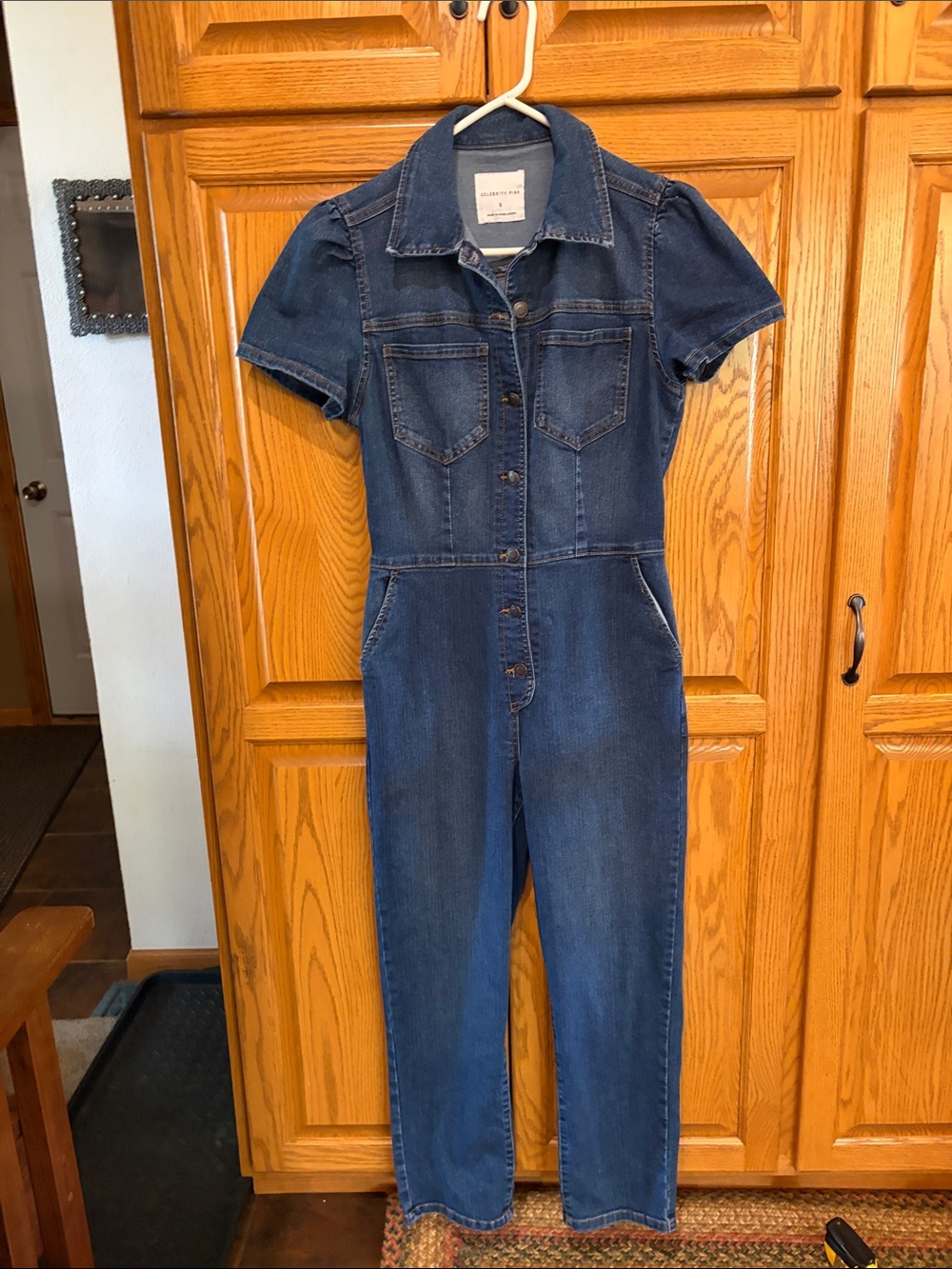 Celebrity Pink Short-Sleeve Blue Denim Jumpsuit
